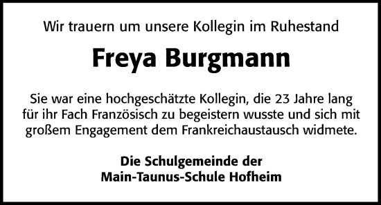 Traueranzeige von Freya Burgmann 
