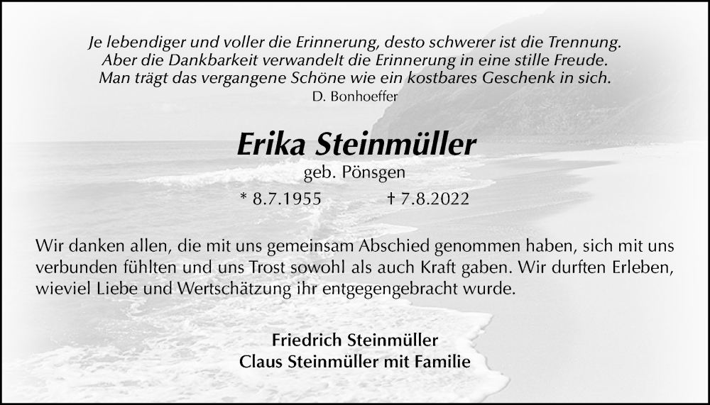  Traueranzeige für Erika Steinmüller vom 08.09.2022 aus Licher Wochenblatt