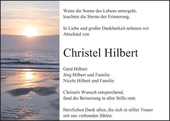 Traueranzeige von Christel Hilbert von Kreis-Anzeiger