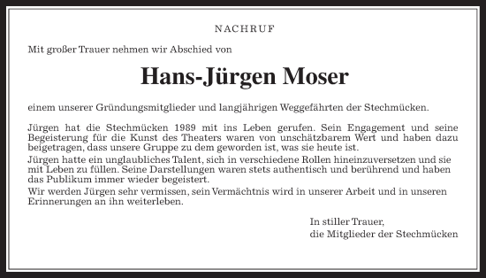 Traueranzeige von Hans-Jürgen Moser von Mücker Stimme, Alsfelder Allgemeine