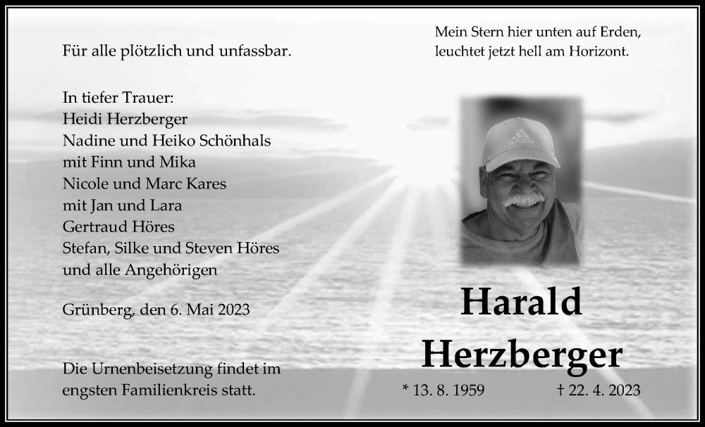  Traueranzeige für Harald Herzberger vom 06.05.2023 aus Giessener Allgemeine, Alsfelder Allgemeine