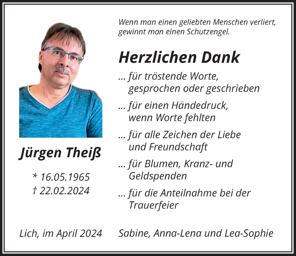  Traueranzeige für Jürgen Theiß vom 25.04.2024 aus Licher Wochenblatt