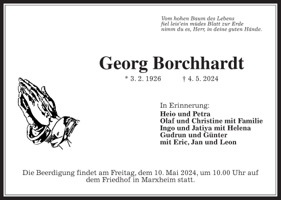 Traueranzeige von Georg Borchhardt 