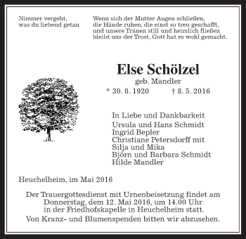 Traueranzeige von Else Schölzel von Gießener Allgemeine, Alsfelder Allgemeine