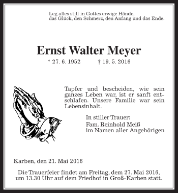 Traueranzeige von Ernst Walter Meyer von Wetterauer Zeitung, Wetterauer Zeitung