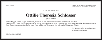Traueranzeige von Ottilie Theresia Schlosser von Alsfelder Allgemeine