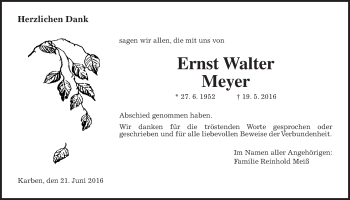 Traueranzeige von Ernst Walter Meyer von Wetterauer Zeitung