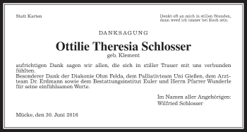Traueranzeige von Ottilie Theresia Schlosser von Mücker Stimme