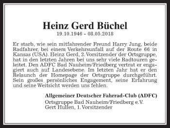 Traueranzeige von Heinz Gerd Büchel von Wetterauer Zeitung, Wetterauer Zeitung