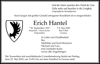 Traueranzeige von Erich Hantel von Bad Vilbel/Karben