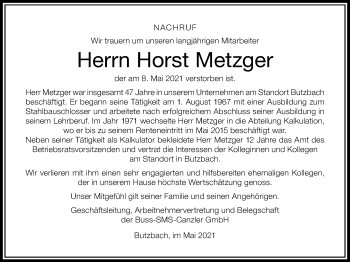 Traueranzeige von Horst Metzger von Wetterauer Zeitung
