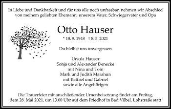 Traueranzeige von Otto Hauser von Bad Vilbel/Karben
