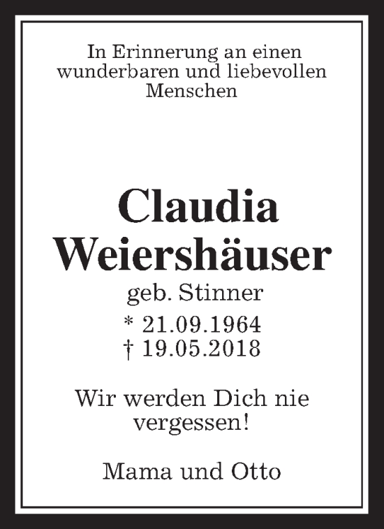 Traueranzeige von Claudia Weiershäuser von Giessener Allgemeine, Alsfelder Allgemeine