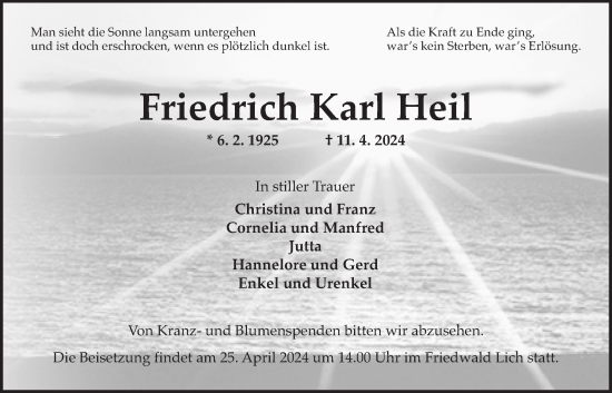 Traueranzeige von Friedrich Karl Heil von Licher Wochenblatt