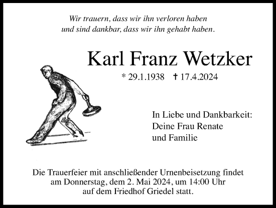 Traueranzeige von Karl Franz Wetzker von Wetterauer Zeitung