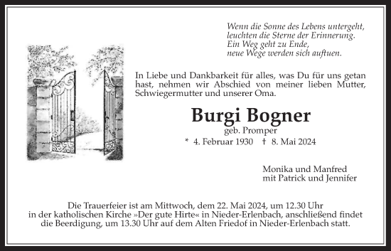 Traueranzeige von Burgi Bogner von Bad Vilbel/Karben