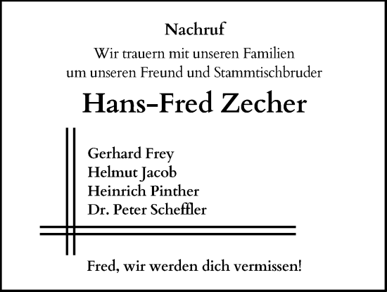 Traueranzeige von Hans-Fred Zecher von Lauterbacher Anzeiger