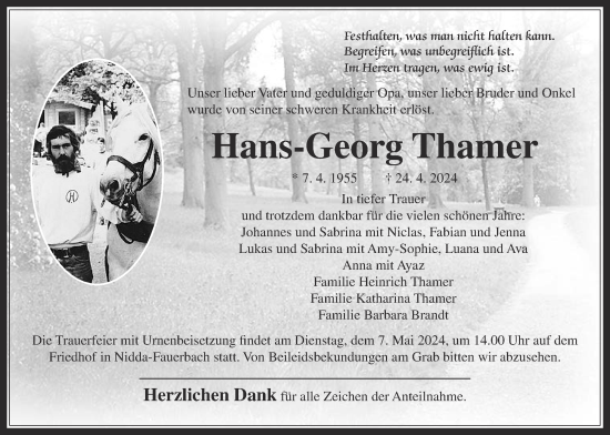 Traueranzeige von Hans-Georg Thamer von Kreis-Anzeiger