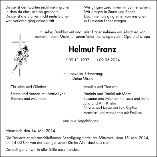 Traueranzeige von Helmut Franz von Kreis-Anzeiger