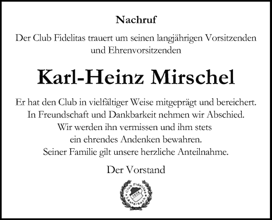 Traueranzeige von Karl-Heinz Mirschel von Lauterbacher Anzeiger