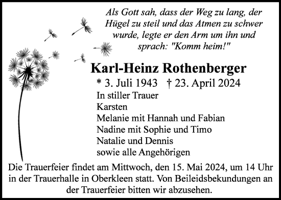 Traueranzeige von Karl-Heinz Rothenberger von Butzbacher Zeitung