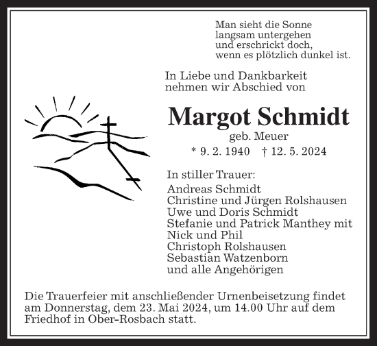 Traueranzeige von Margot Schmidt von Wetterauer Zeitung