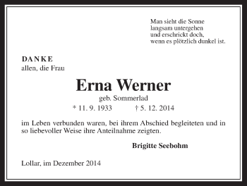 Traueranzeige von Erna Wagner von Giessener Allgemeine, Alsfelder Allgemeine