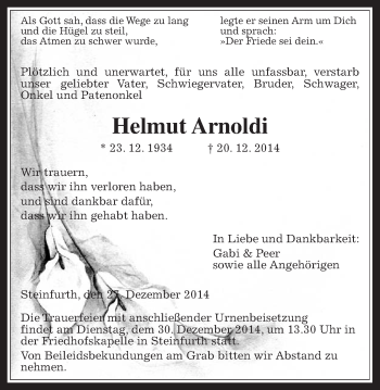 Traueranzeige von Helmut Arnoldi von Wetterauer Zeitung, Wetterauer Zeitung