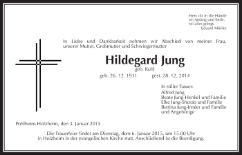 Traueranzeige von Hildegard Jung von Giessener Allgemeine, Alsfelder Allgemeine