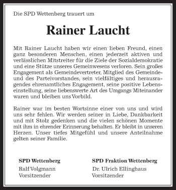 Traueranzeige von Rainer Laucht von Gießener Allgemeine, Alsfelder Allgemeine