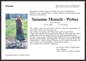 Traueranzeige von Susanne Meusch-Weber von Gießener Allgemeine, Alsfelder Allgemeine