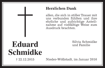 Traueranzeige von Eduard Schmidke von Wetterauer Zeitung, Wetterauer Zeitung