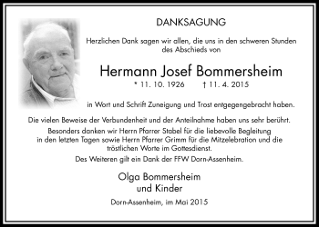 Traueranzeige von Hermann Josef Bommersheim von Wetterauer Zeitung, Wetterauer Zeitung
