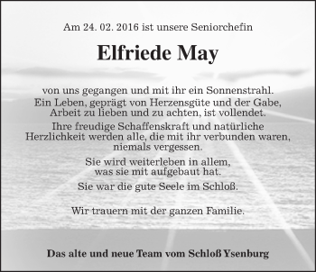 Traueranzeige von Elfriede May von Wetterauer Zeitung, Wetterauer Zeitung