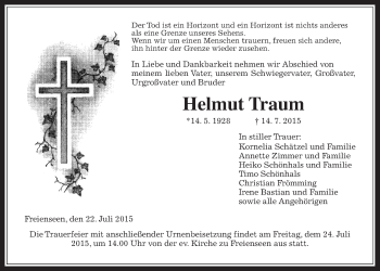 Traueranzeige von Helmut Traum von Gießener Allgemeine, Alsfelder Allgemeine
