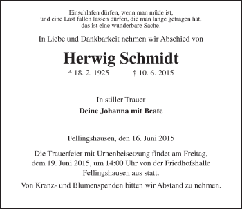 Traueranzeige von Herwig Schmidt von Gießener Allgemeine, Alsfelder Allgemeine