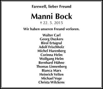 Traueranzeige von Manni Bock von Gießener Allgemeine, Alsfelder Allgemeine