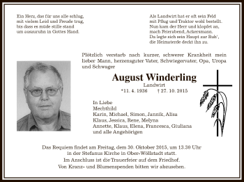 Traueranzeige von August Winderling von Wetterauer Zeitung, Wetterauer Zeitung