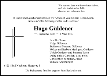 Traueranzeige von Hugo Güldener von Wetterauer Zeitung, Wetterauer Zeitung