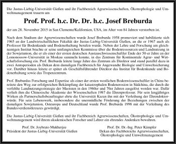 Traueranzeige von Josef Breburda von Gießener Allgemeine, Alsfelder Allgemeine