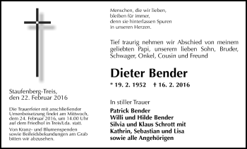 Traueranzeige von Dieter Bender von Gießener Allgemeine, Alsfelder Allgemeine