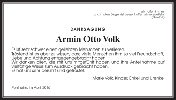 Traueranzeige von Armin Otto Volk von Gießener Allgemeine, Alsfelder Allgemeine
