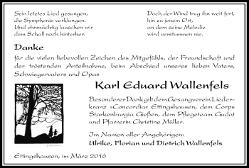 Traueranzeige von Karl Eduard Wallenfels von Licher Wochenblatt, Licher Wochenblatt, Licher Wochenblatt