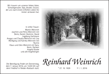 Traueranzeige von Reinhard Weinrich von Wetterauer Zeitung, Wetterauer Zeitung