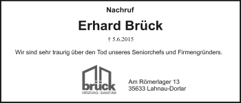 Traueranzeige von Erhard Brück von Gießener Allgemeine, Alsfelder Allgemeine