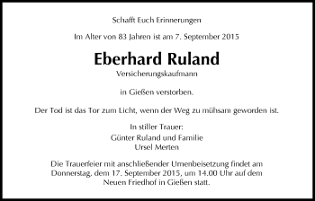 Traueranzeige von Eberhard Ruland von Gießener Allgemeine, Alsfelder Allgemeine
