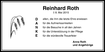 Traueranzeige von Reinhard Roth von Licher Wochenblatt, Licher Wochenblatt, Licher Wochenblatt