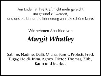 Traueranzeige von Margit Whatley von Licher Wochenblatt, Licher Wochenblatt, Licher Wochenblatt