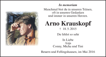 Traueranzeige von Arno Krauskopf von Gießener Allgemeine, Alsfelder Allgemeine