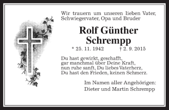 Traueranzeige von Rolf Günther Schrempp von Gießener Allgemeine, Alsfelder Allgemeine